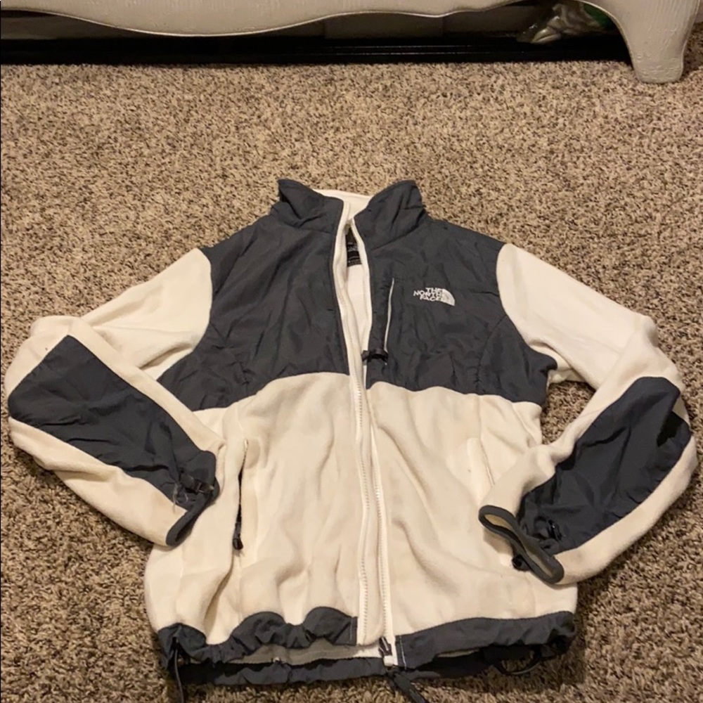 White and gray fleece jacket